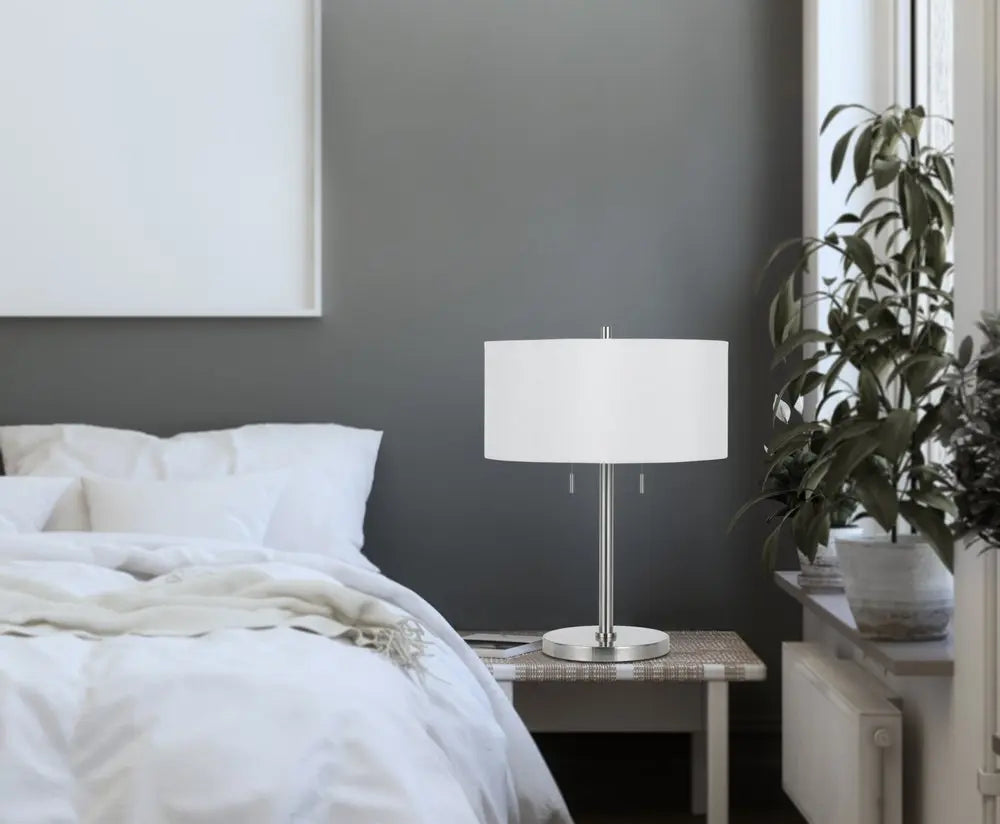 24" Nickel Metal Two Light Table Lamp With White Empire Shade HomeRoots