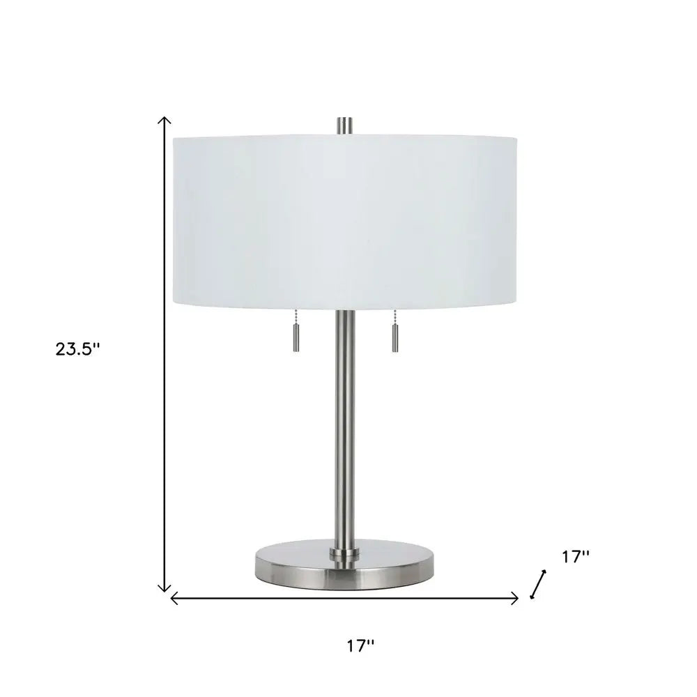 24" Nickel Metal Two Light Table Lamp With White Empire Shade HomeRoots
