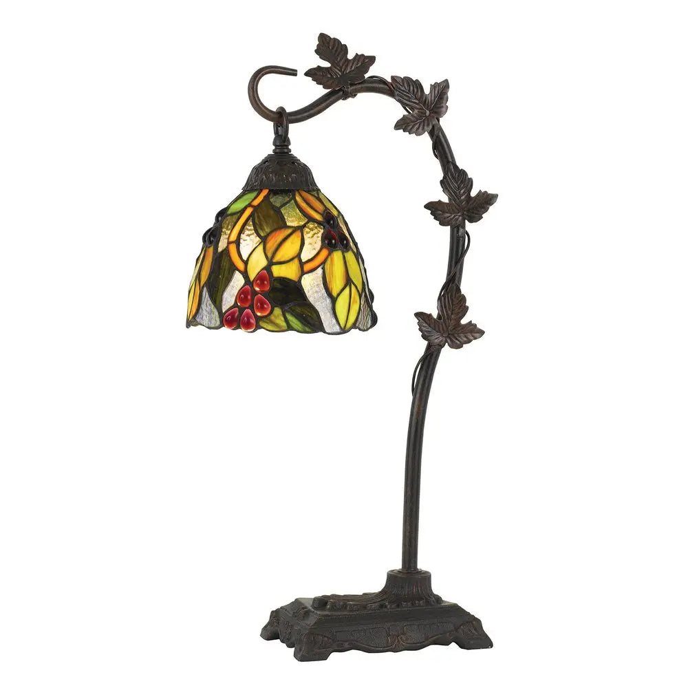24" Bronze Metal Tiffany Style Table Lamp With Hanging Stained Glass Shade HomeRoots