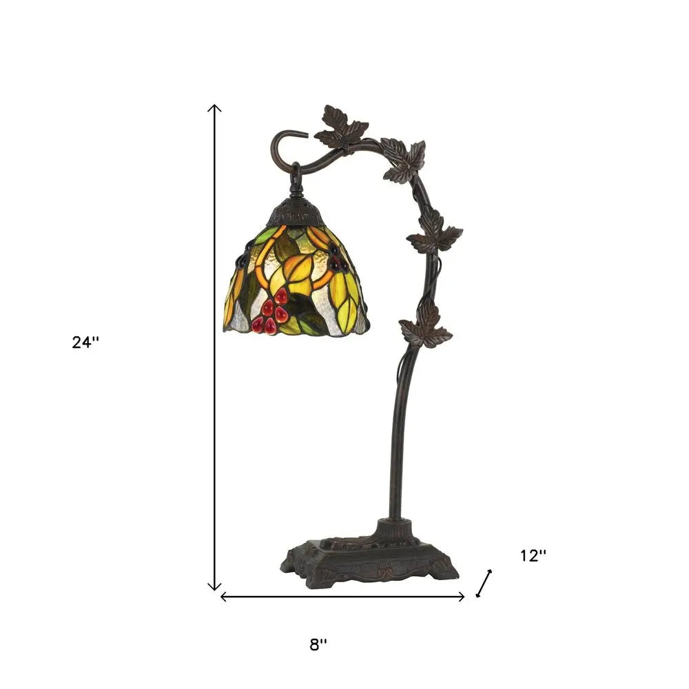 24" Bronze Metal Tiffany Style Table Lamp With Hanging Stained Glass Shade HomeRoots
