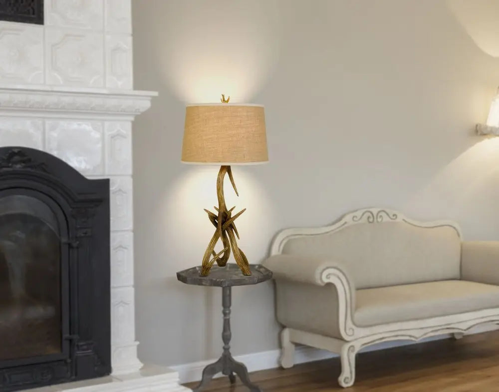 33" Brown Antlers Table Lamp With Brown Empire Shade HomeRoots