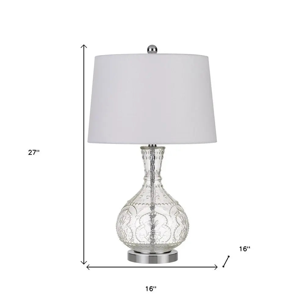 27" Clear Metal Round Table Lamp With White Shade HomeRoots