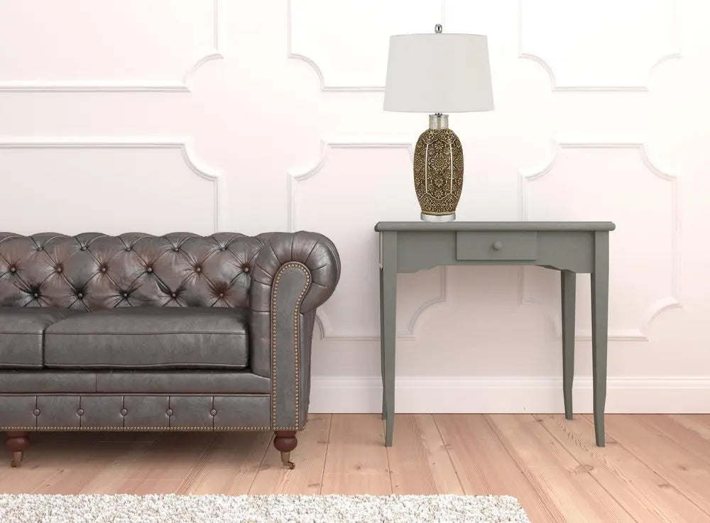 29" Brown Metal Table Lamp With Off White Empire Shade HomeRoots