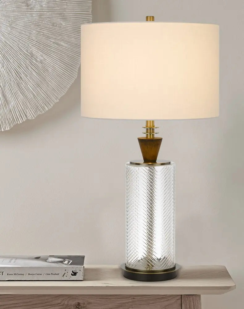 30" Clear Metal Table Lamp With White Empire Shade HomeRoots
