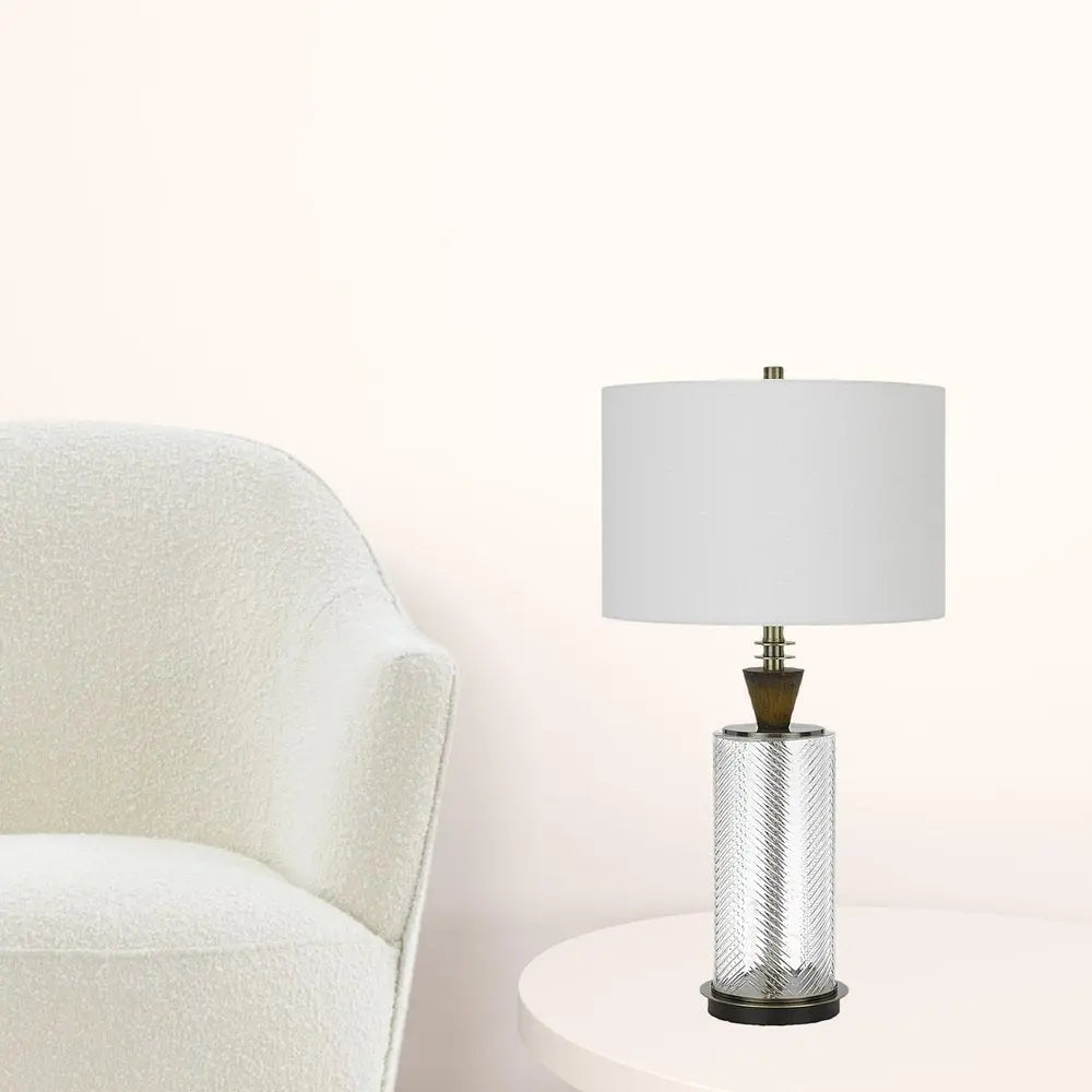 30" Clear Metal Table Lamp With White Empire Shade HomeRoots