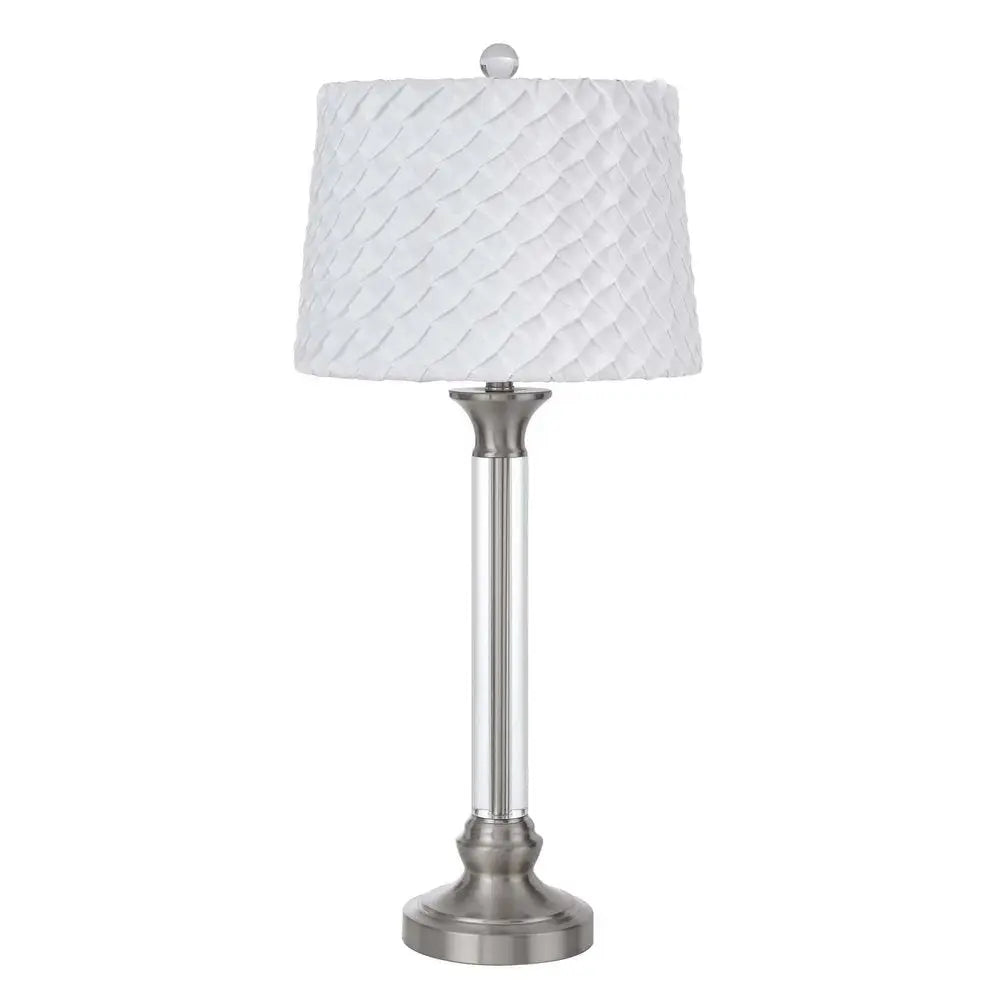 32" Nickel Metal Table Lamp With White Empire Shade HomeRoots