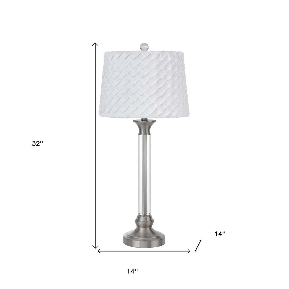 32" Nickel Metal Table Lamp With White Empire Shade HomeRoots