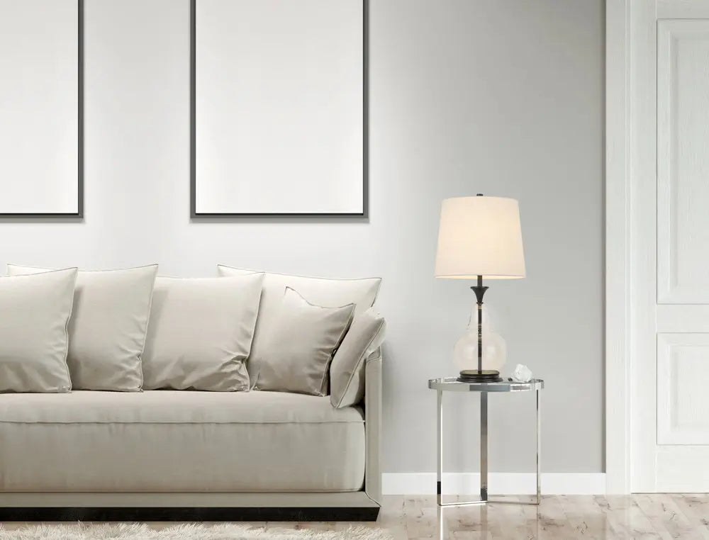 28" Clear Metal Table Lamp With White Empire Shade HomeRoots