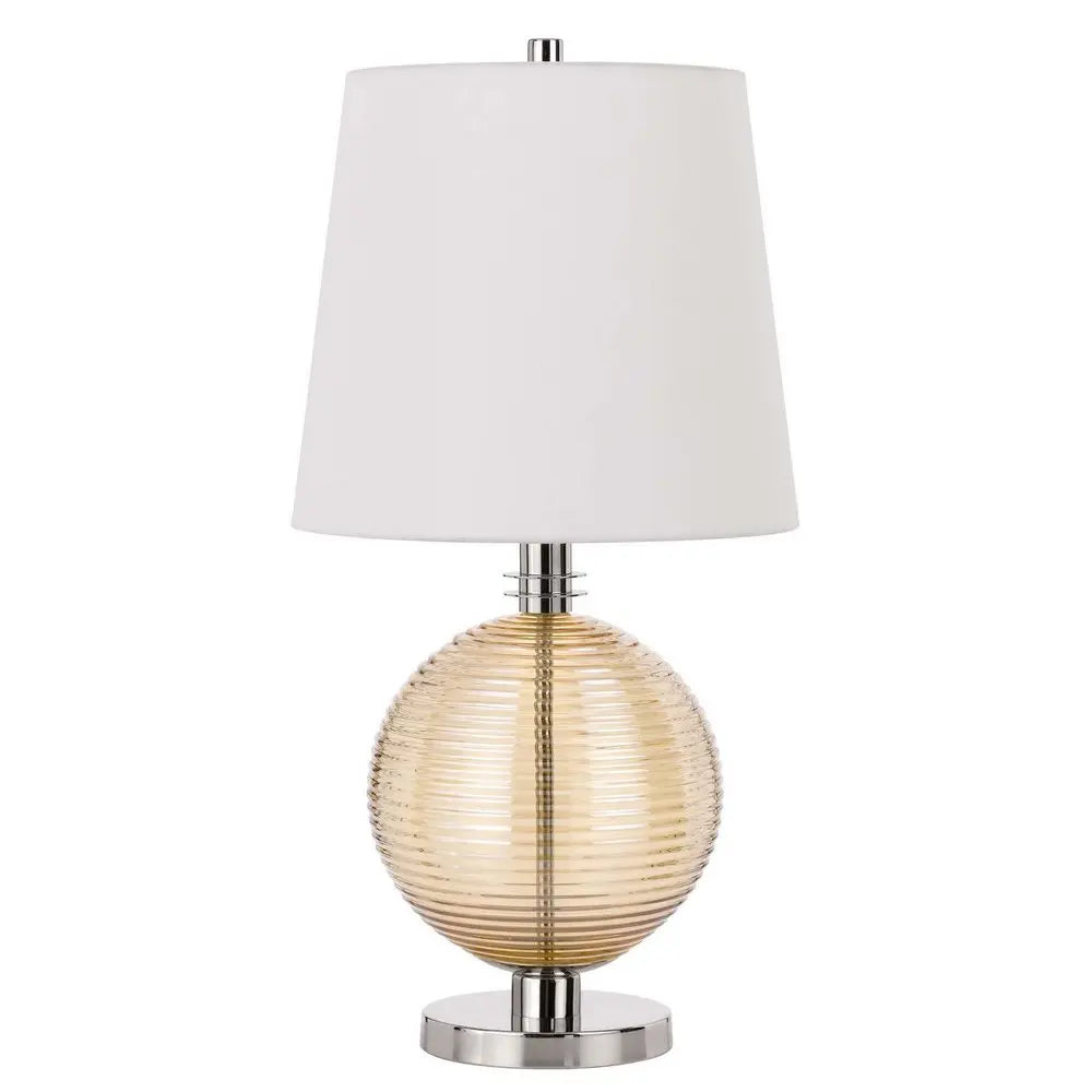 28" Nickel Metal Globe Table Lamp With White Empire Shade HomeRoots