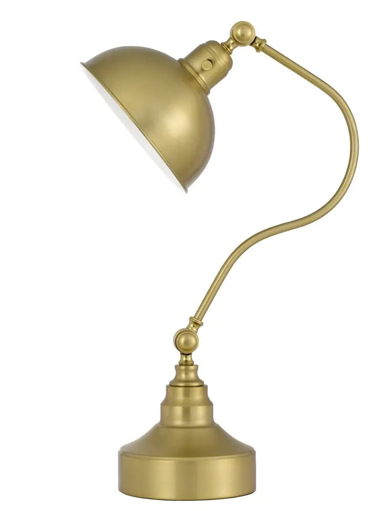 25" Antiqued Brass Metal Lantern Desk Lamp With Antiqued Brass Dome Shade HomeRoots