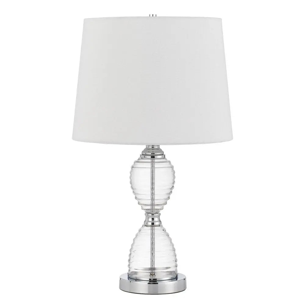 24" Clear Metal Table Lamp With White Empire Shade HomeRoots