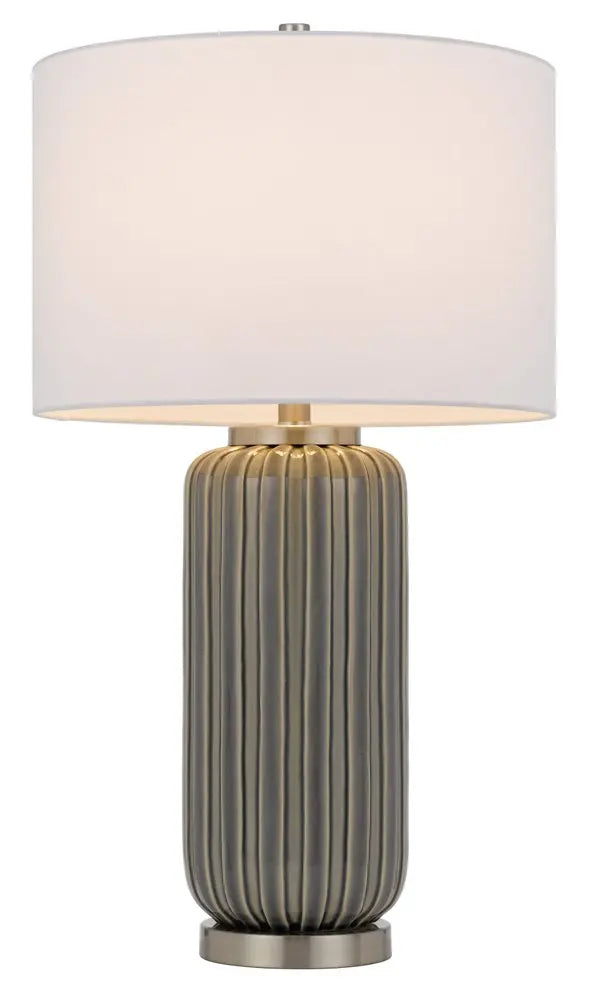 29" Gray Metal Cylinder Table Lamp With White Drum Shade HomeRoots