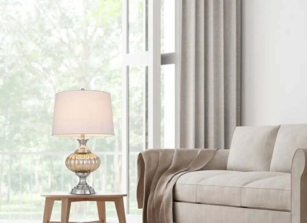 27" Silver Metallic Metal Table Lamp With White Empire Shade HomeRoots