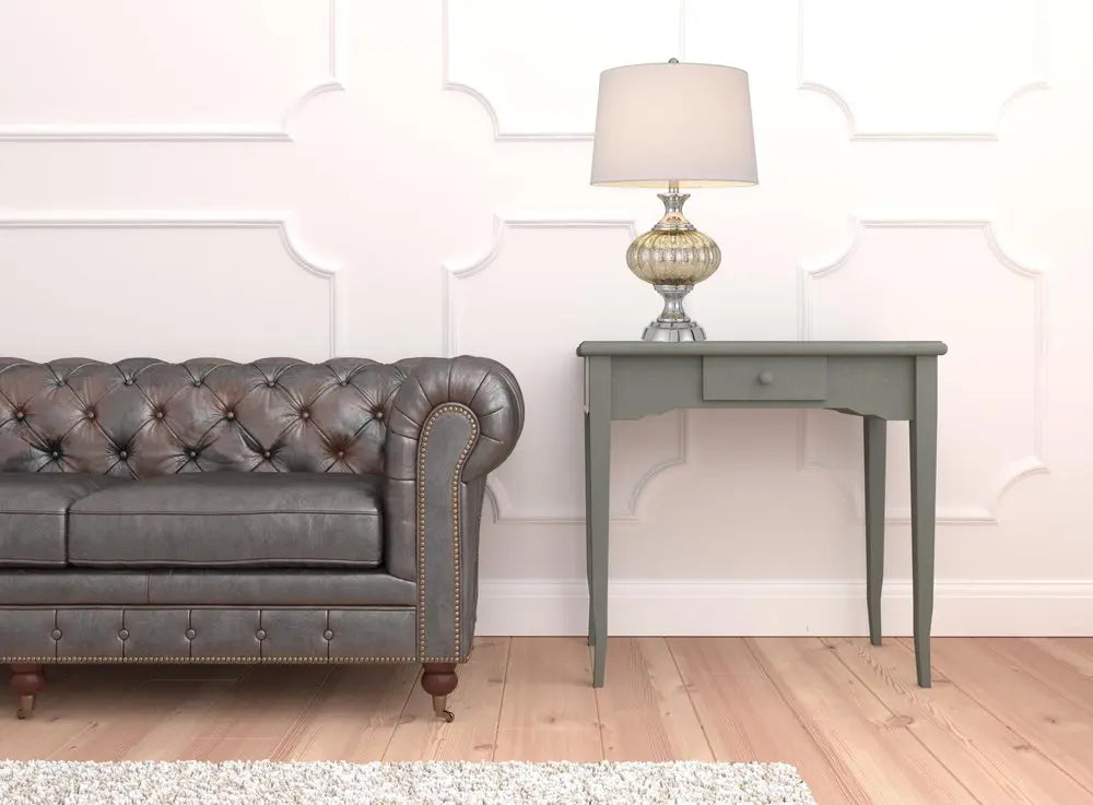 27" Silver Metallic Metal Table Lamp With White Empire Shade HomeRoots