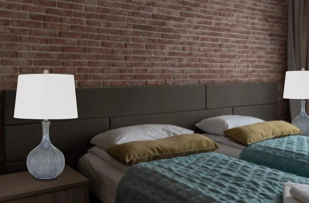 25" Stone Ceramic Round Table Lamp With White Empire Shade HomeRoots