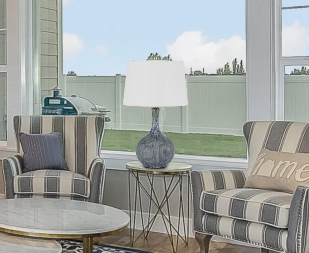 25" Stone Ceramic Round Table Lamp With White Empire Shade HomeRoots