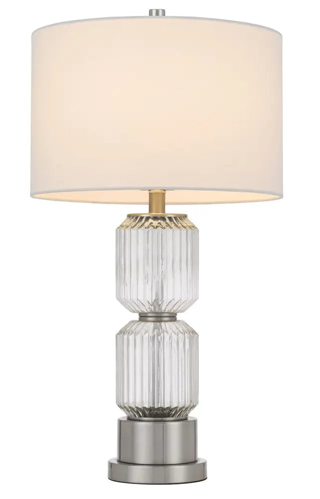 28" Nickel Metal Table Lamp With White Drum Shade HomeRoots