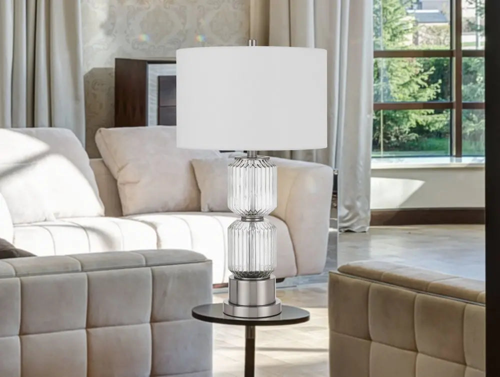 28" Nickel Metal Table Lamp With White Drum Shade HomeRoots
