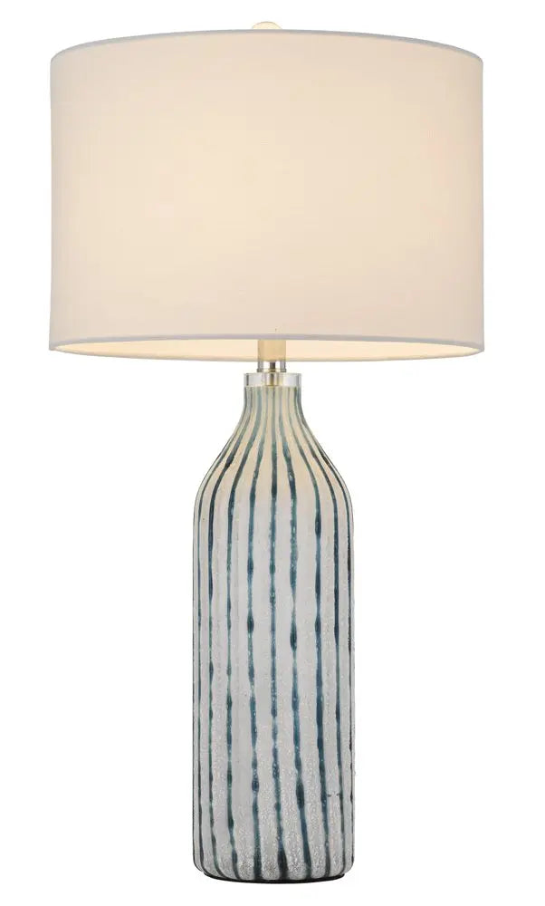 30" Gray And Aqua Glass Table Lamp With White Drum Shade HomeRoots