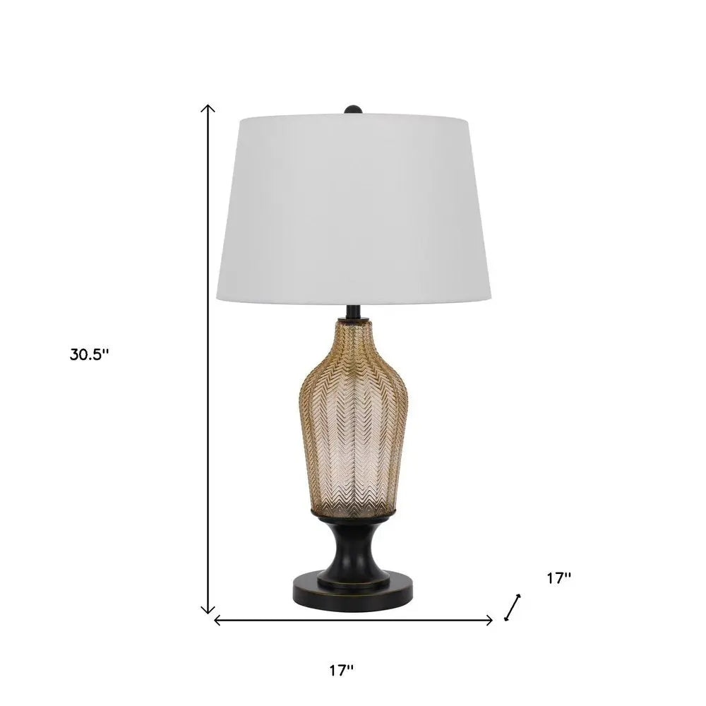 31" Bronze Glass Table Lamp With White Empire Shade HomeRoots