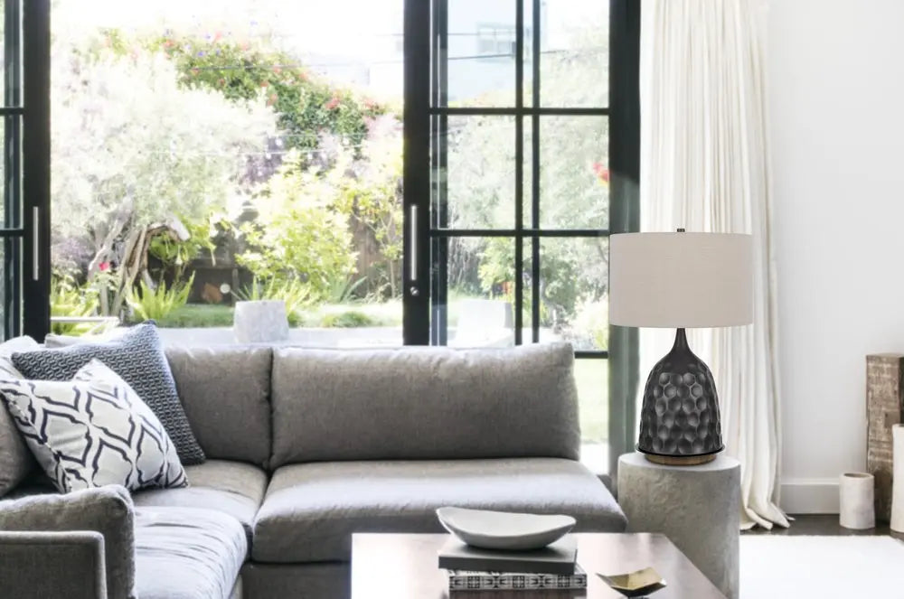 29" Gray Metal Table Lamp With Brown Drum Shade HomeRoots