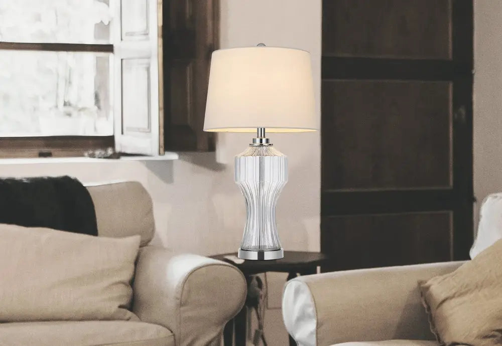 26" Clear Glass Table Lamp With White Empire Shade HomeRoots