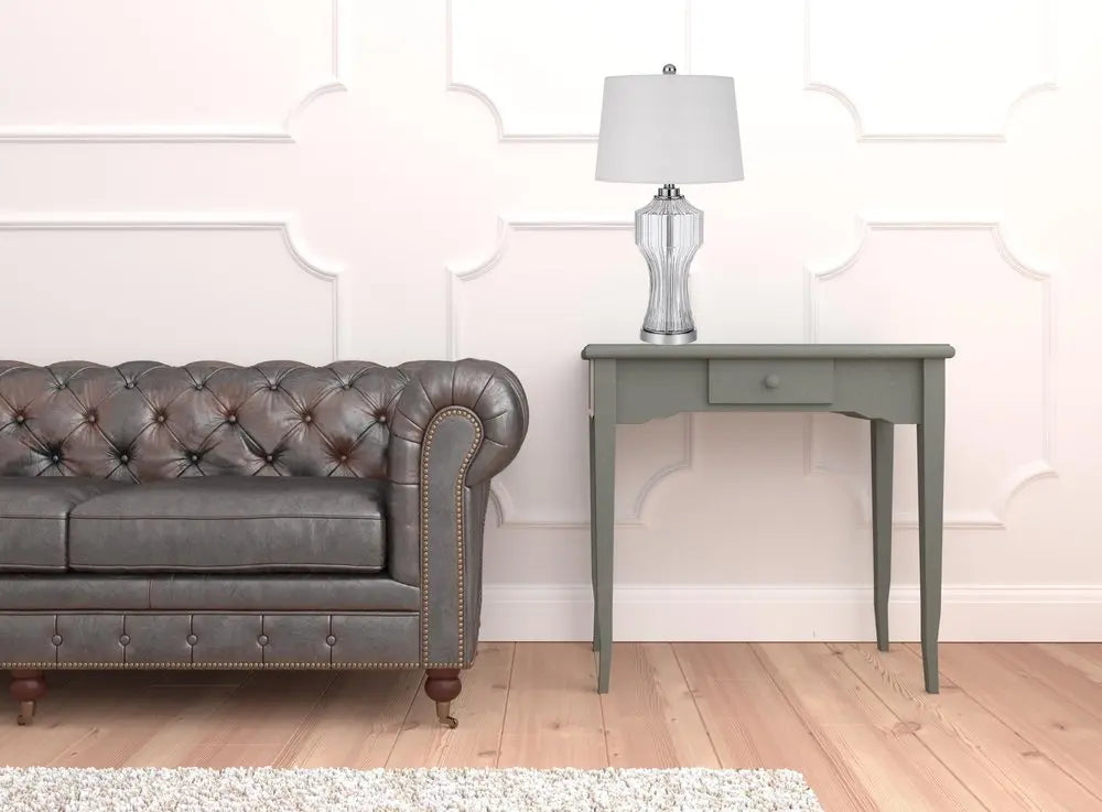 26" Clear Glass Table Lamp With White Empire Shade HomeRoots