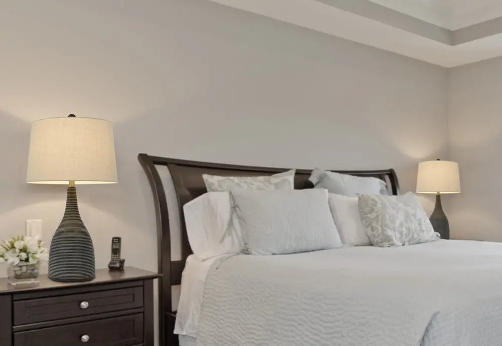 29" Black Ceramic Round Table Lamp With Beige Empire Shade HomeRoots