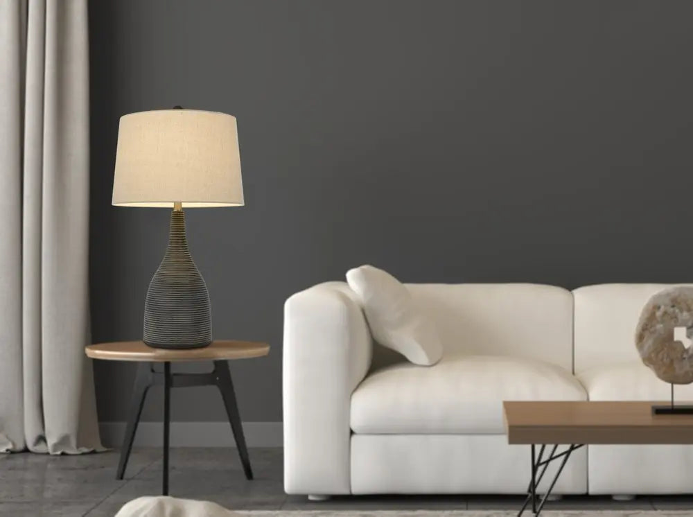 29" Black Ceramic Round Table Lamp With Beige Empire Shade HomeRoots