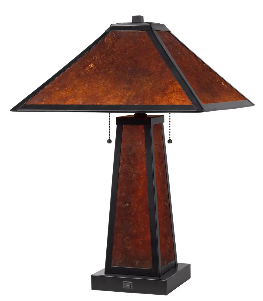 24" Burnt Orange Metal Two Light Table Lamp With Amber Square Shade HomeRoots
