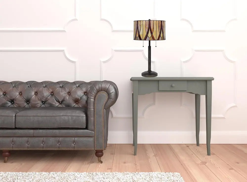 24" Bronze Metal Two Light Table Lamp With Red And Ivory Drum Shade HomeRoots