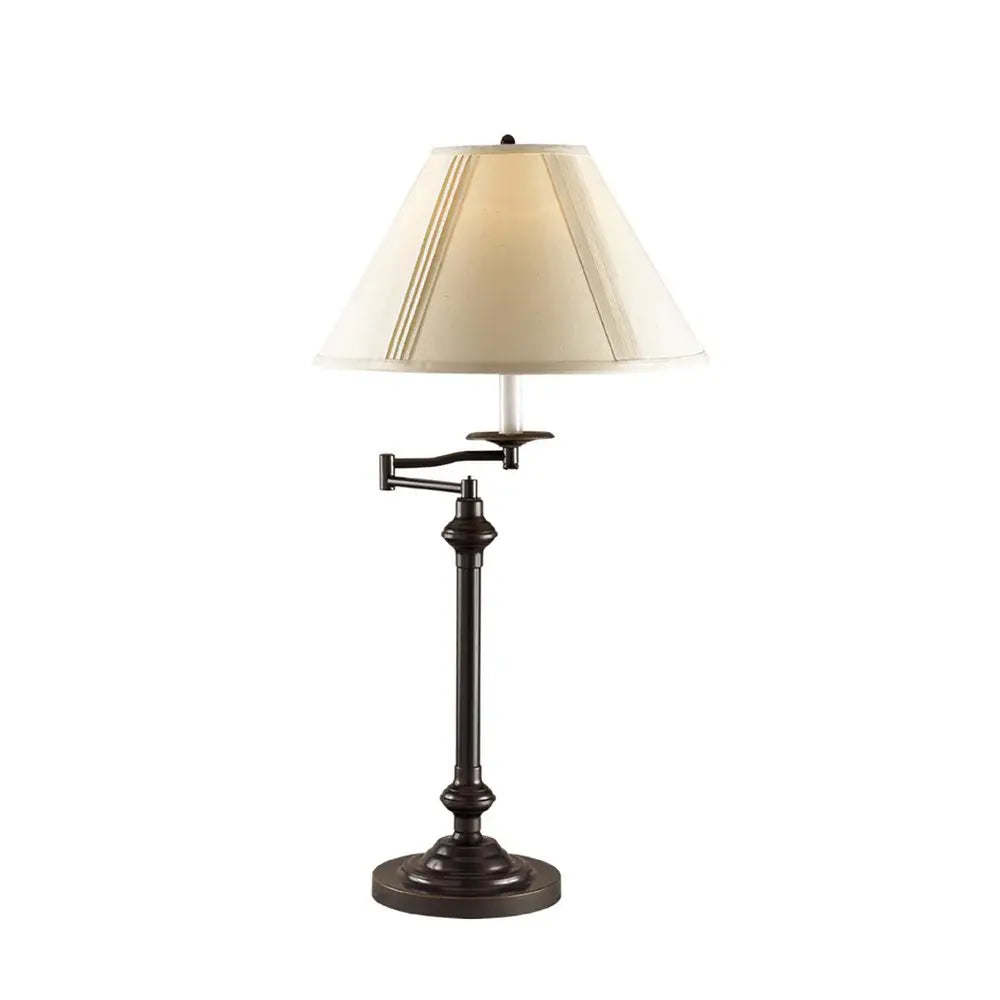 30" Antiqued Bronze Metal Swing Arm Table Lamp With Off White Empire Shade HomeRoots