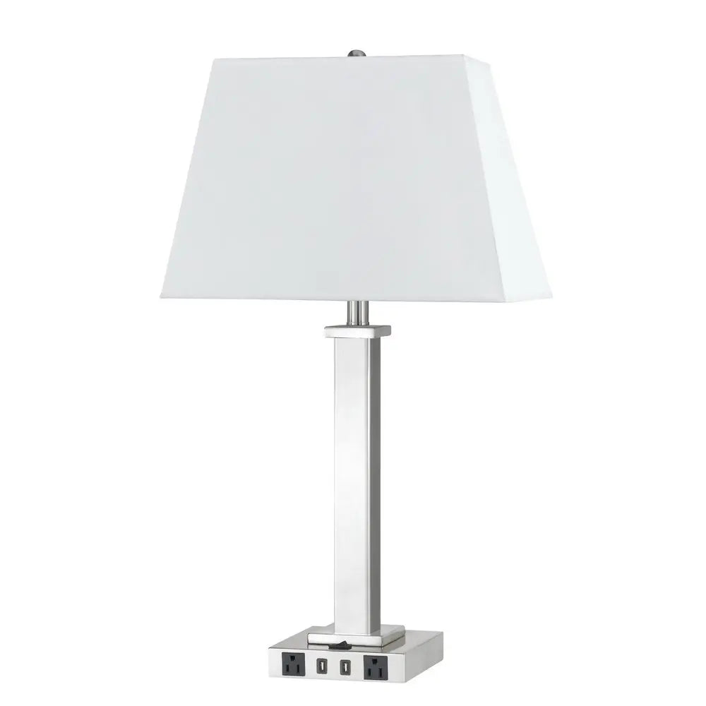 28" Nickel Metal USB Table Lamp With White Shade HomeRoots