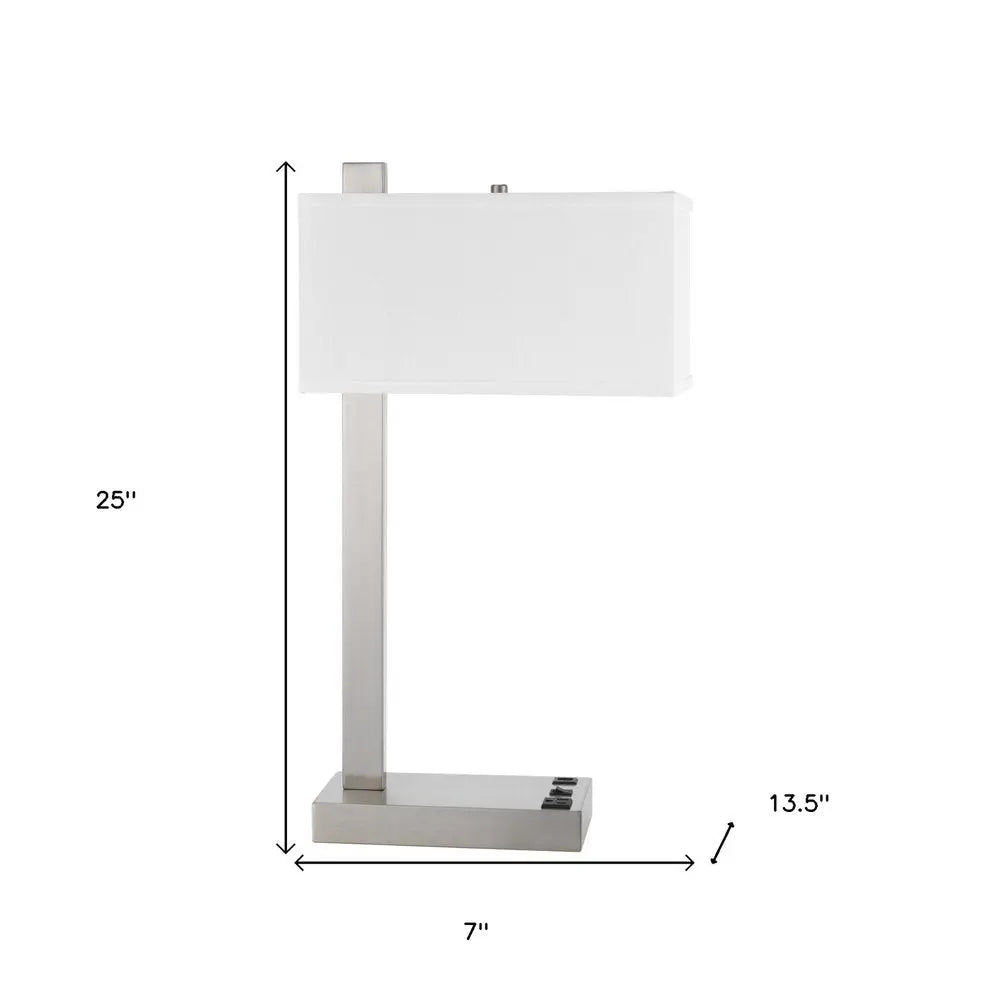 25" Nickel Metal Desk USB Table Lamp With White Shade HomeRoots