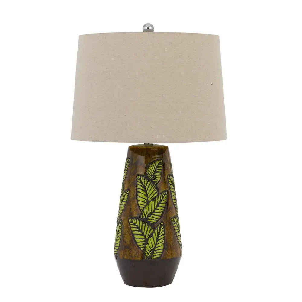 29" Brown Ceramic Cylinder Table Lamp With Tan Empire Shade HomeRoots