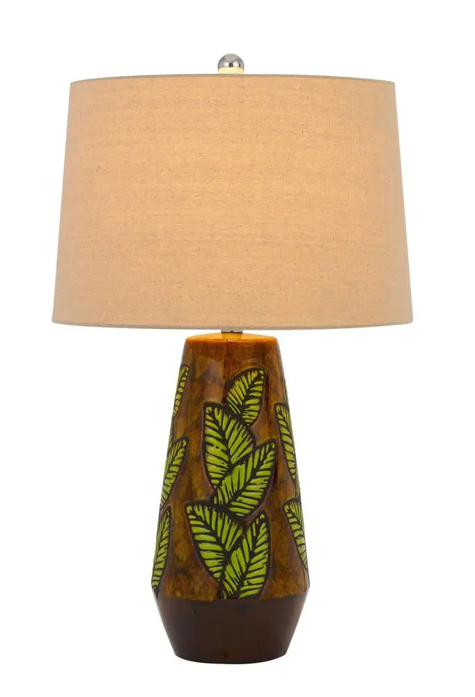 29" Brown Ceramic Cylinder Table Lamp With Tan Empire Shade HomeRoots