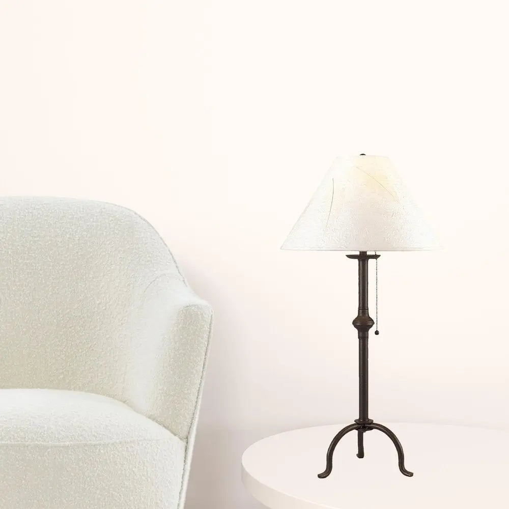 32" Black Metal Table Lamp With Off White Empire Shade HomeRoots