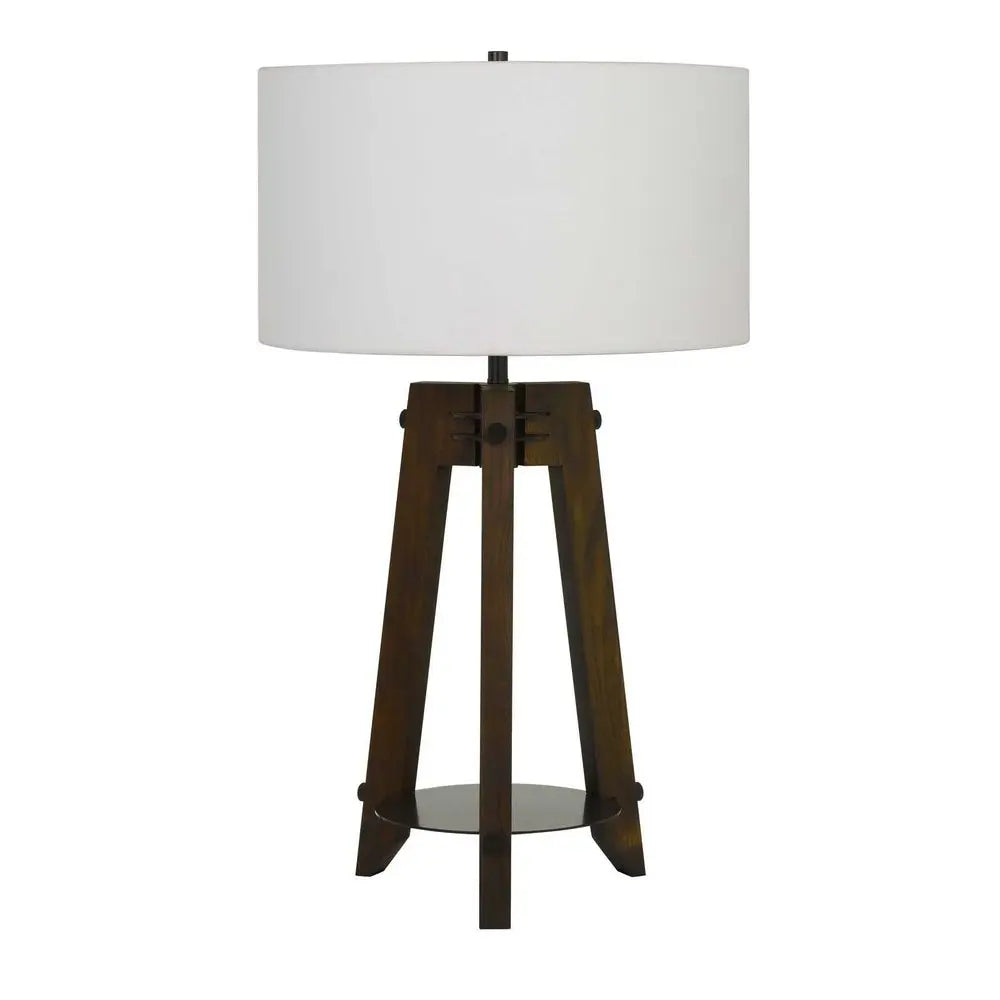 32" Brown Metal Tripod Table Lamp With Off White Drum Shade HomeRoots
