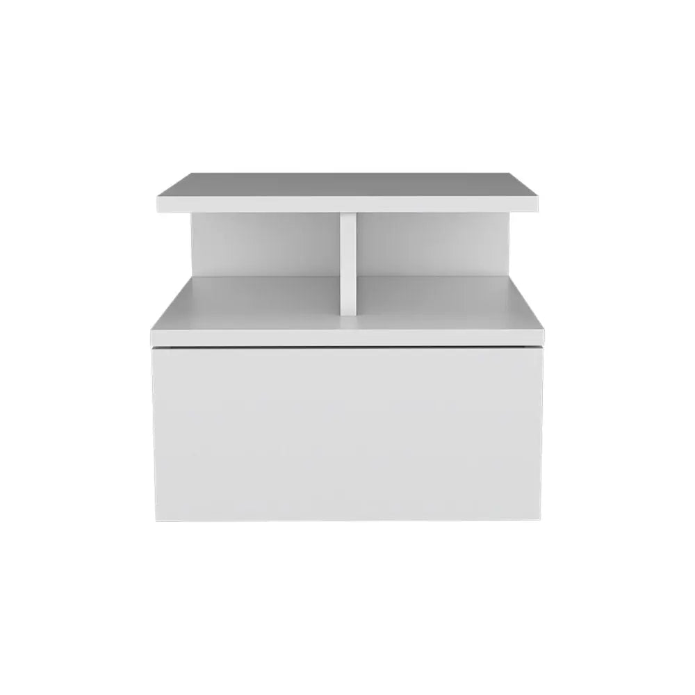 12" White Wood One Drawer Floating Nightstand HomeRoots