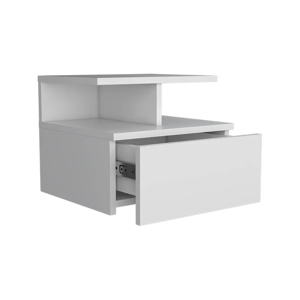 12" White Wood One Drawer Floating Nightstand HomeRoots