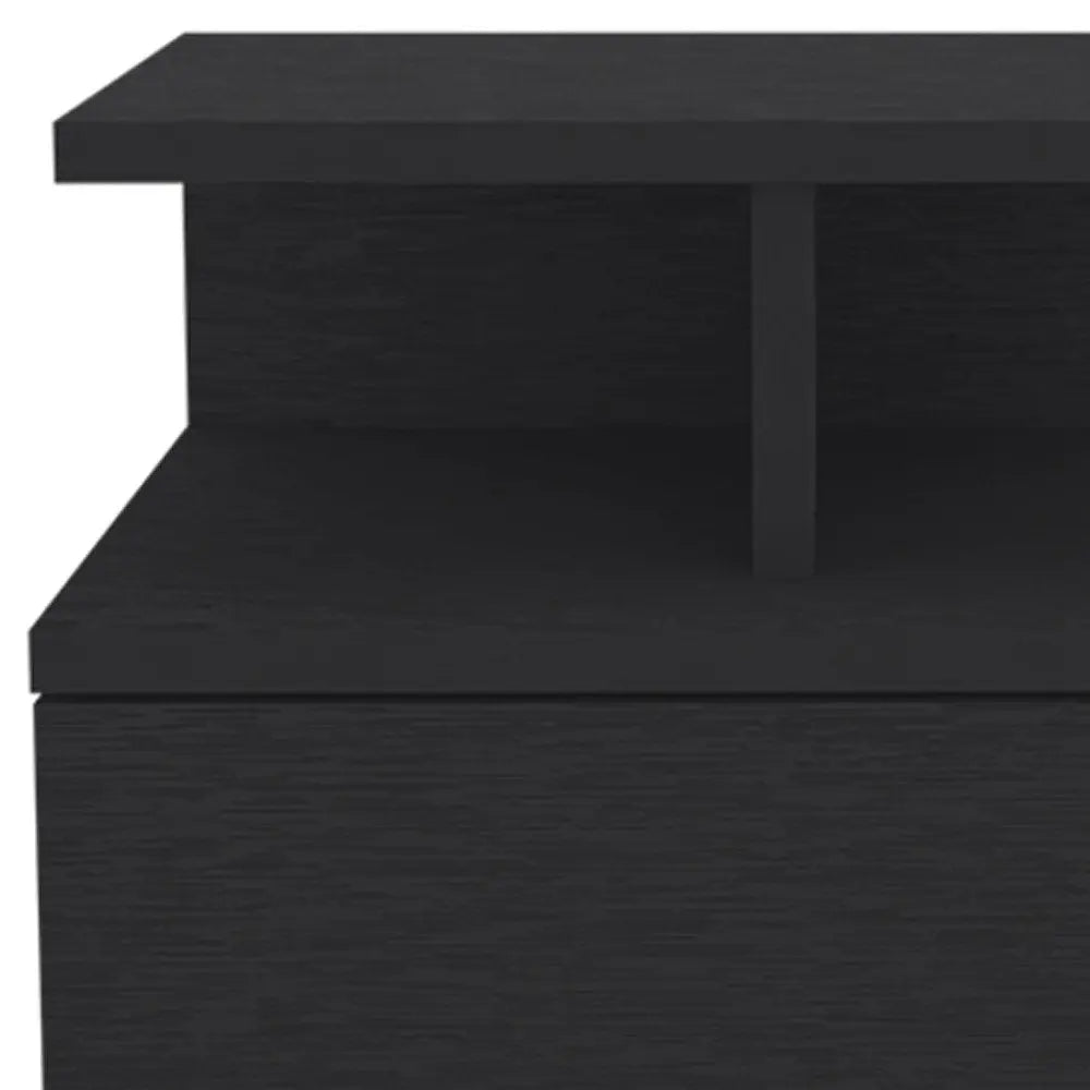 12" Black Wood One Drawer Floating Nightstand HomeRoots