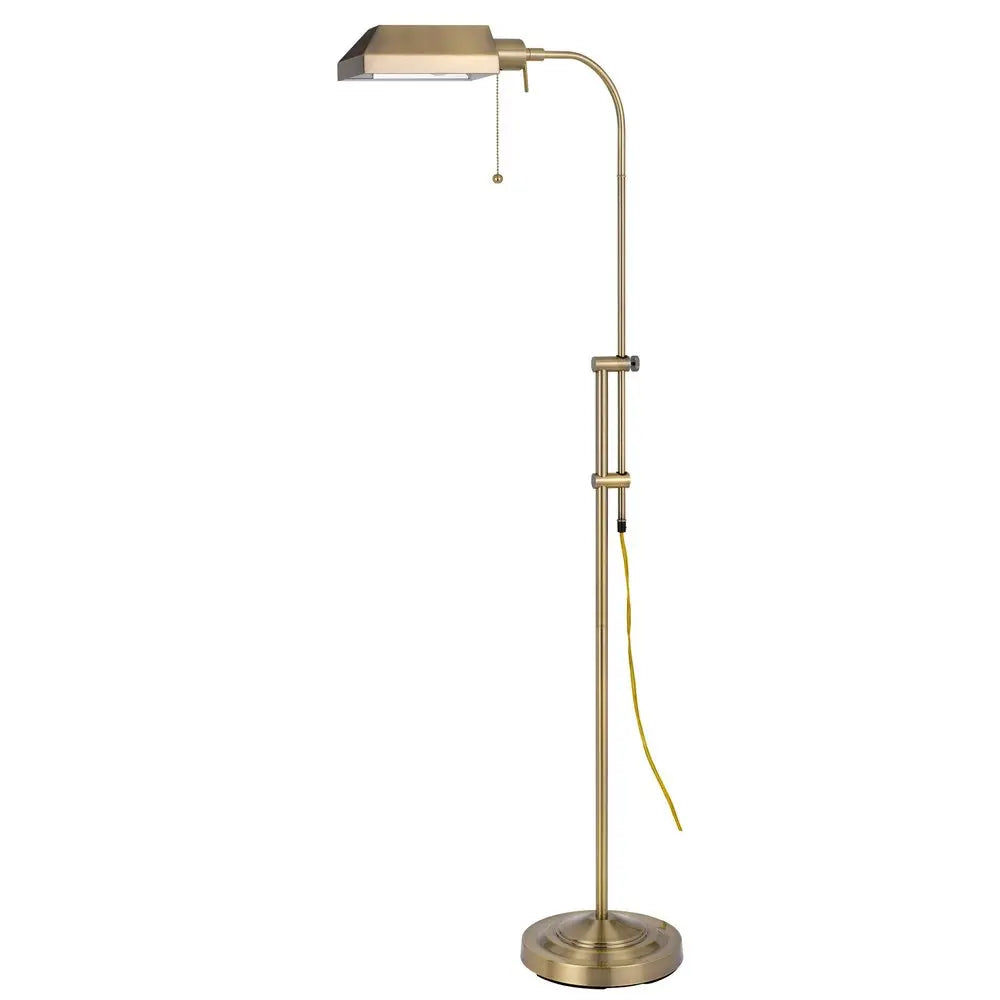 57" Brass Adjustable Traditional Shaped Floor Lamp With Bronze Square Shade HomeRoots