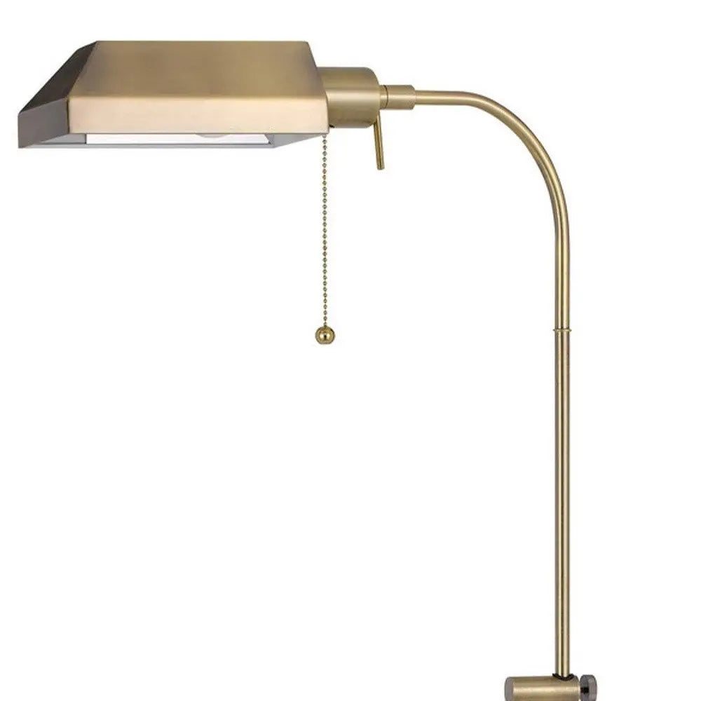 57" Brass Adjustable Traditional Shaped Floor Lamp With Bronze Square Shade HomeRoots