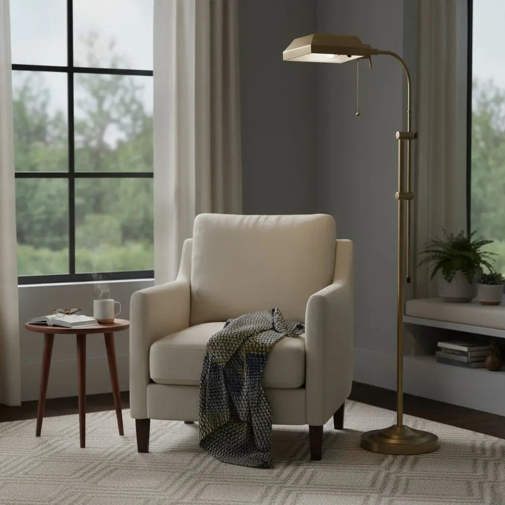 57" Brass Adjustable Traditional Shaped Floor Lamp With Bronze Square Shade HomeRoots