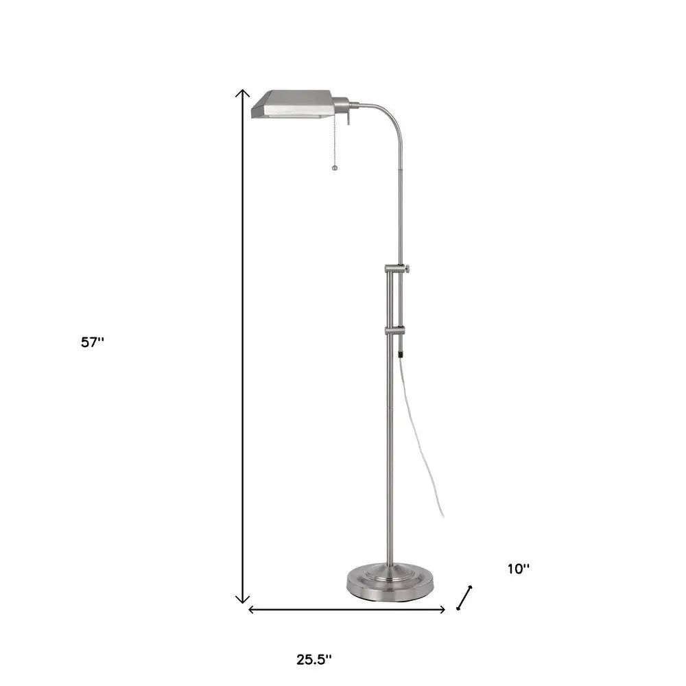 57" Nickel Adjustable Traditional Shaped Floor Lamp With Nickel Square Shade HomeRoots