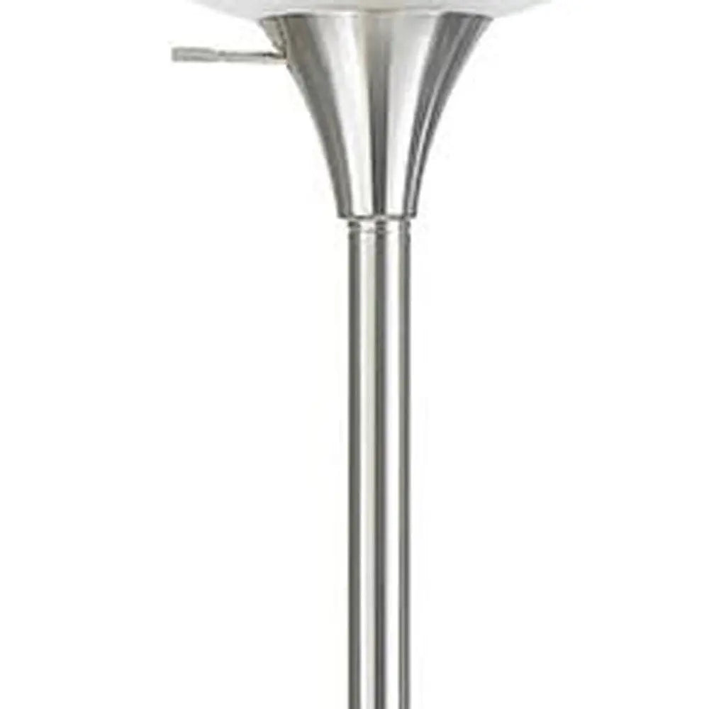 70" Nickel Metal Torchiere Floor Lamp With White Glass Dome Shade HomeRoots
