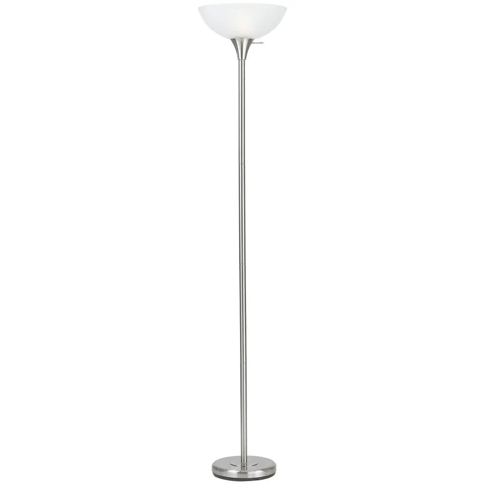 70" Nickel Metal Torchiere Floor Lamp With White Glass Dome Shade HomeRoots