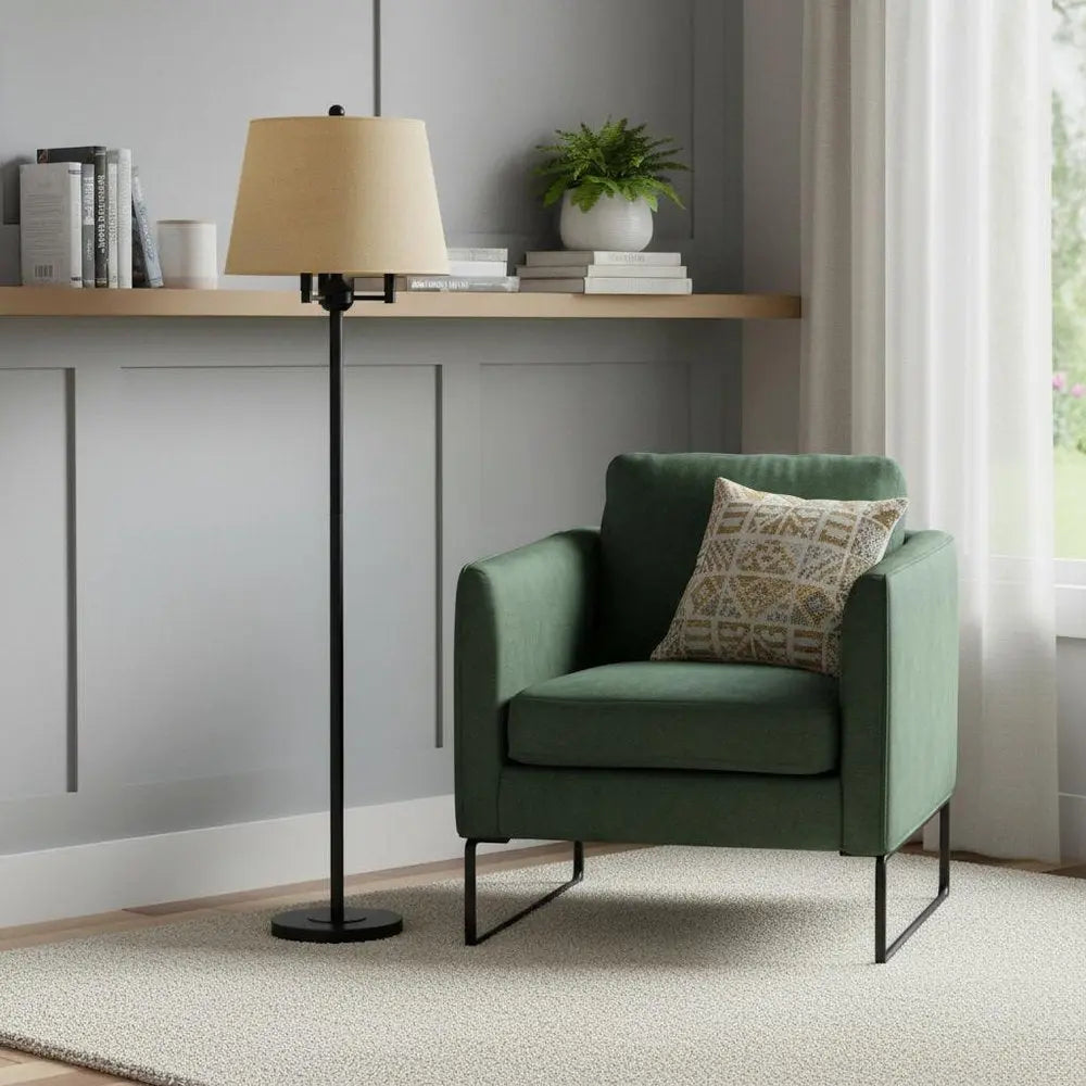 62" Bronze Four Light Floor Lamp With Beige Fabric Square Shade HomeRoots