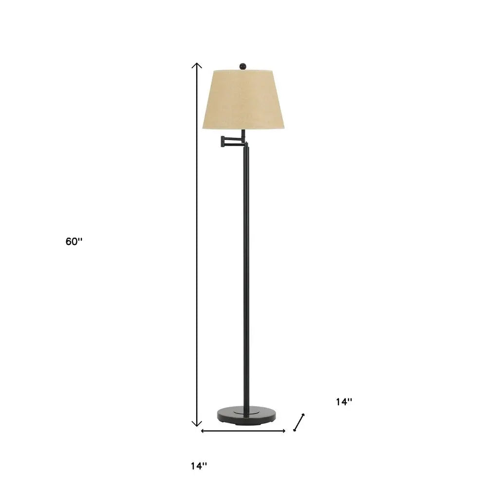 60" Bronze Swing Arm Floor Lamp With White Square Shade HomeRoots