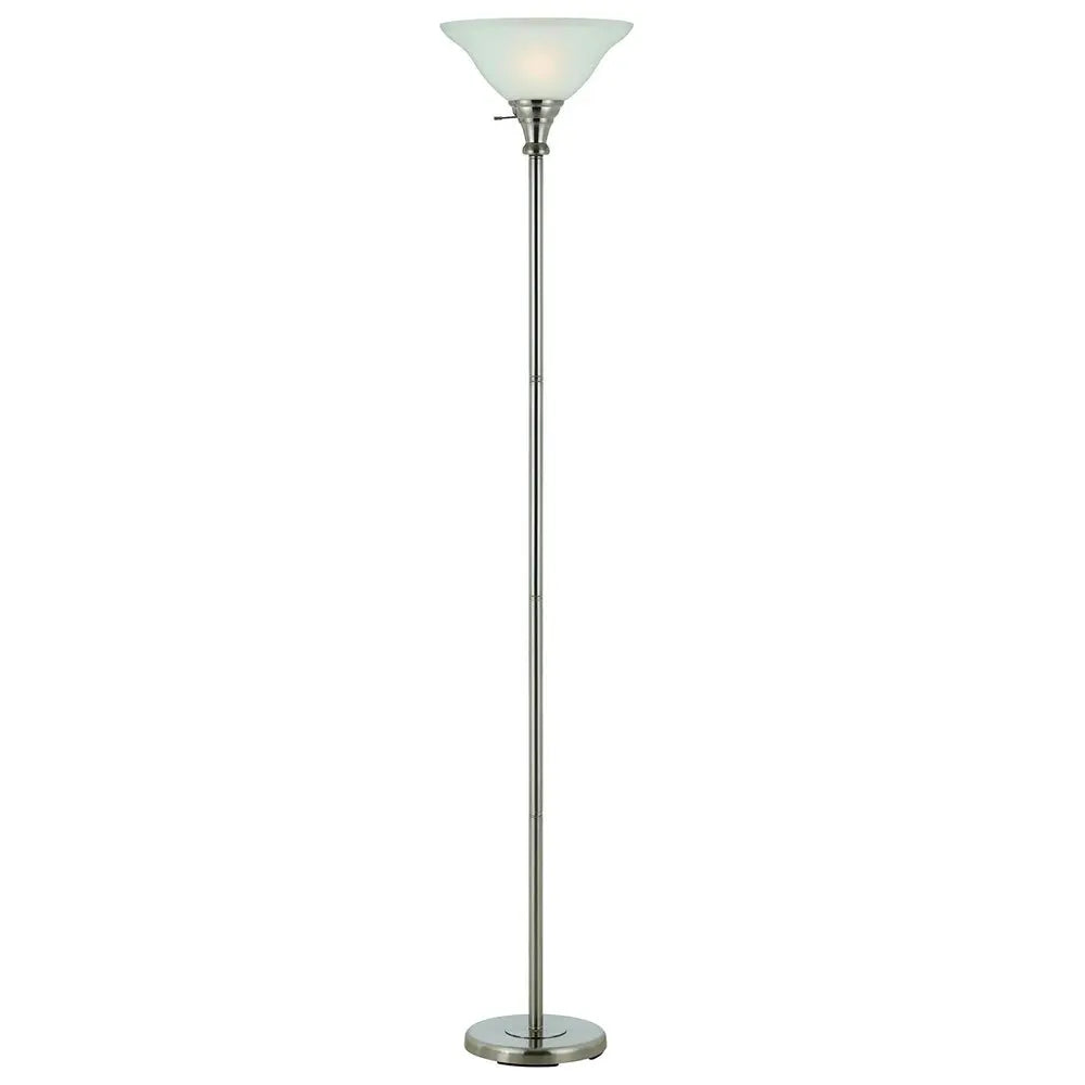 71" Nickel Torchiere Floor Lamp With Clear Frosted Glass Dome Shade HomeRoots